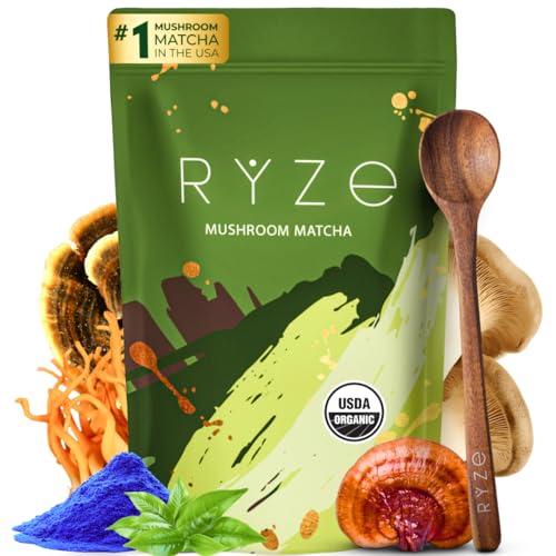 RYZE Organic Mushroom Matcha 6 Adaptogenic Mushrooms - 6.33 oz Pack