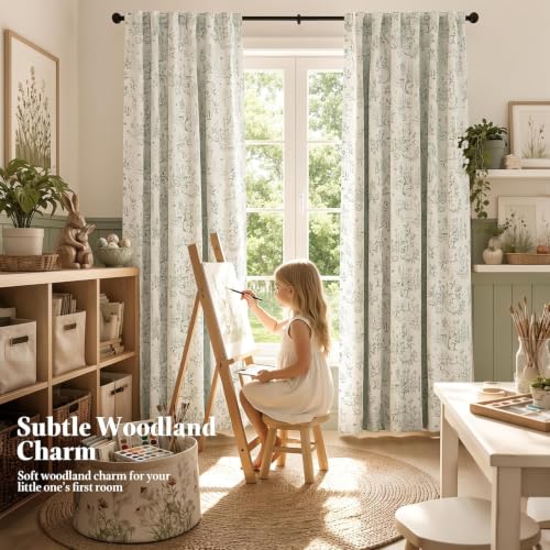 jinchan 50"W x 84"L Green Blackout Curtains Pack of 2 Woodland Back Tab