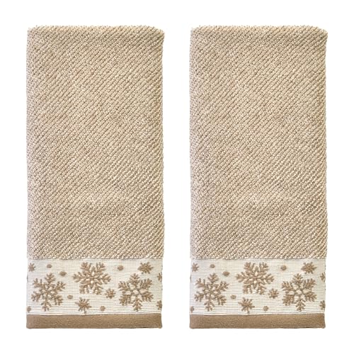 SKL Home Christmas Winter Heather Snowflake Hand Towel Set 2pc Tan