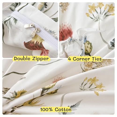 HMtideby White Twin Duvet Cover Set 100% Cotton Floral with Zipper