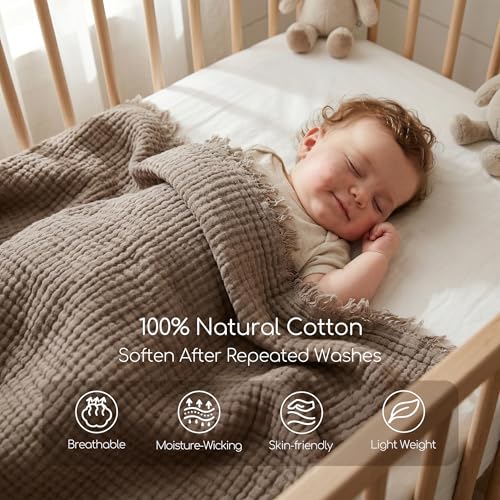 WDCOZY King Size 100% Cotton Muslin Blanket - Mocha, 108x90 Inches, Breathable & Lightweight