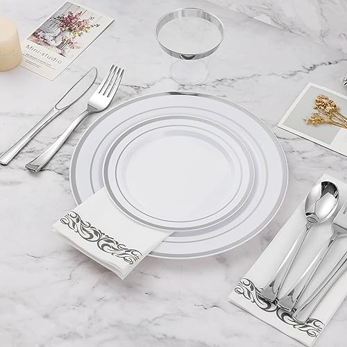 Silver Disposable Dinnerware Set for 50 Guests - 350 pcs - BESTVIP