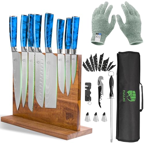 15-Piece Japanese Knife Set with Magnetic Wooden Block & Steel Blades