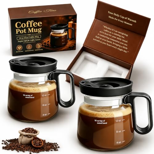 2 Pack 16oz Mini Coffee Pot Mug with Leak-Proof Lid, Gift Boxed - Perfect for Coffee Lovers