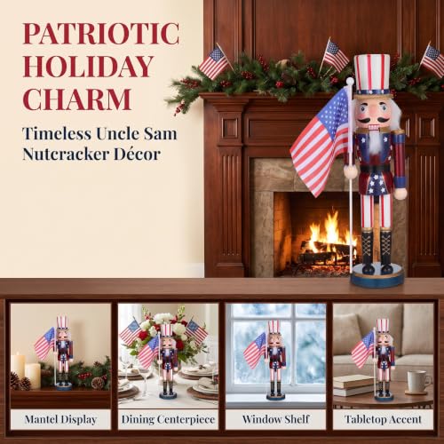 Valiclud Patriotic Nutcracker Figurine – Wooden Soldier Nutcracker with USA Flag
