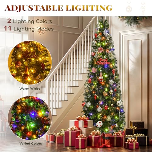 7.5FT Prelit Green Fraser Fir Pencil Christmas Tree with Remote - Slim Design