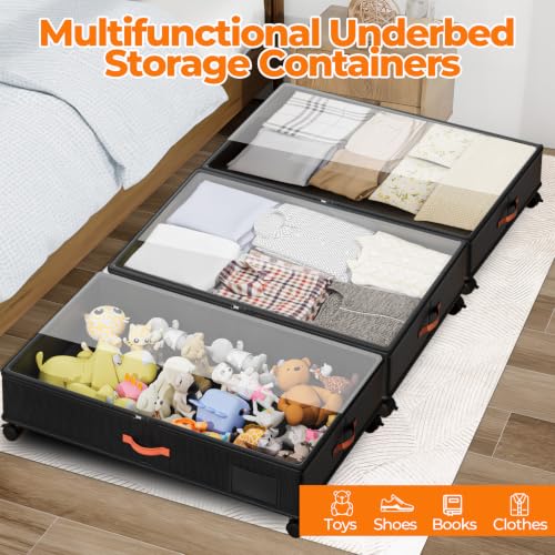 Ashwanth Under Bed Storage with Wheels 4 Pack - Black, Adjustable & Dustproof