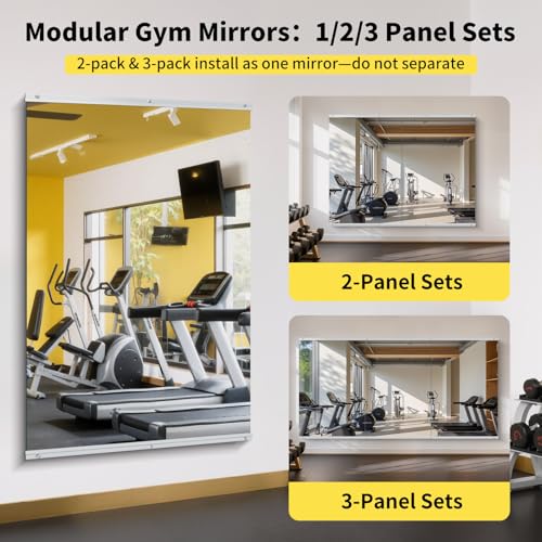 48x24 Inch Frameless Wall Mounted Gym Mirrors 2-Pack - Shatterproof Tempered Glass