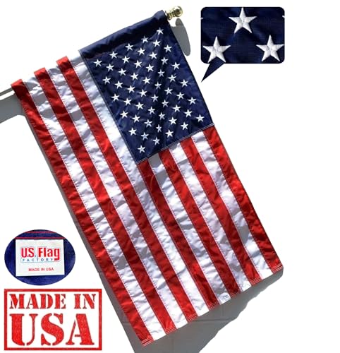Outdoor US Flag 3x5 FT Nylon Embroidered Stars Sewn Stripes Made in USA