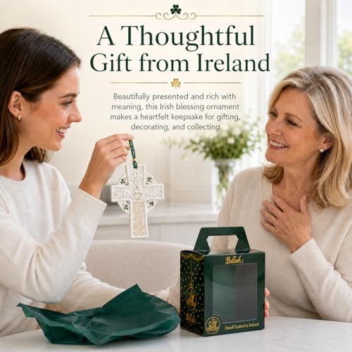Belleek Claddagh Blessing Cross, 4.9in Irish Parian China Gift, Made in Ireland - Variation Claddagh / Blessing Cross