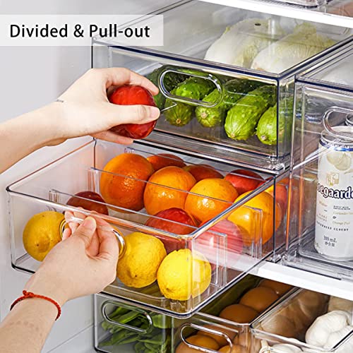 MANO Stackable Fridge Drawer Bins Set 2x3L & 2x6L Clear Food Storage Containers