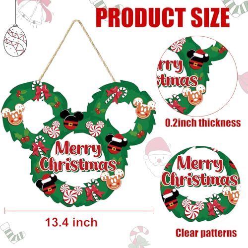 Christmas Mouse Wooden Door Sign - Holiday Welcome Decor, 13.4x12 inch