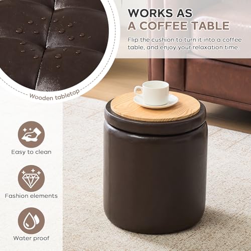 Oakvivo Set of 2 Storage Ottomans - Space Saving Nesting Ottoman for Bedroom & Living Room, Coffee & Footstool, 14.8"D x 14.8"W x 17.3"H