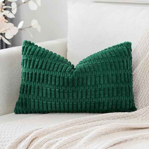OTOSTAR Corduroy Decorative Throw Pillow Covers 16x24 Inch Super Soft Boho Striped Rectangle Pillow Covers Case Modern Cushion Covers for Sofa Couch Bedroom Car Decor Christmas Green