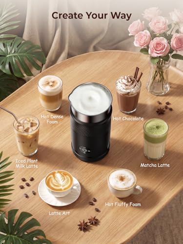 Ecoflarix 350ml Electric Milk Frother - Charcoal Gray, 4-in-1 Hot & Cold, Fast Frothing