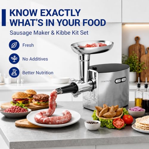 Electric Meat Grinder 2800W Max with Sausage Stuffer & Kubbe Kit - Silver MG097