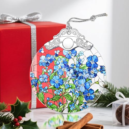 Forget-me-not Stained Glass Christmas Ornament - 3x3.5in Hanging Tree Decor, Jocidea