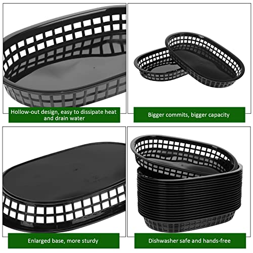 Black Fast Food Baskets 10.5 x 7 Inch Pack of 100 - Reusable Plastic Serving Baskets - Restaurant & Party Supplies (Black / 100)