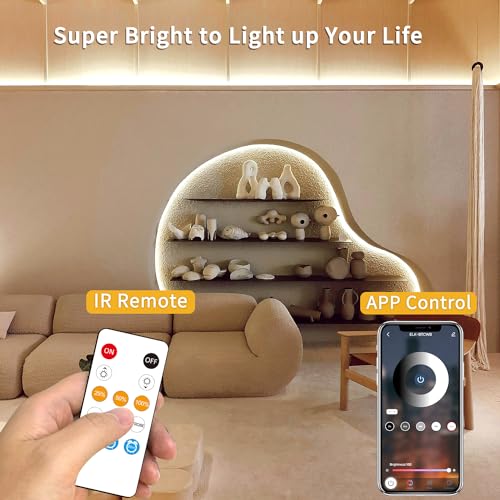 Warm White COB LED Strip Lights 100ft Dimmable Rope Lights with Remote & App Control
