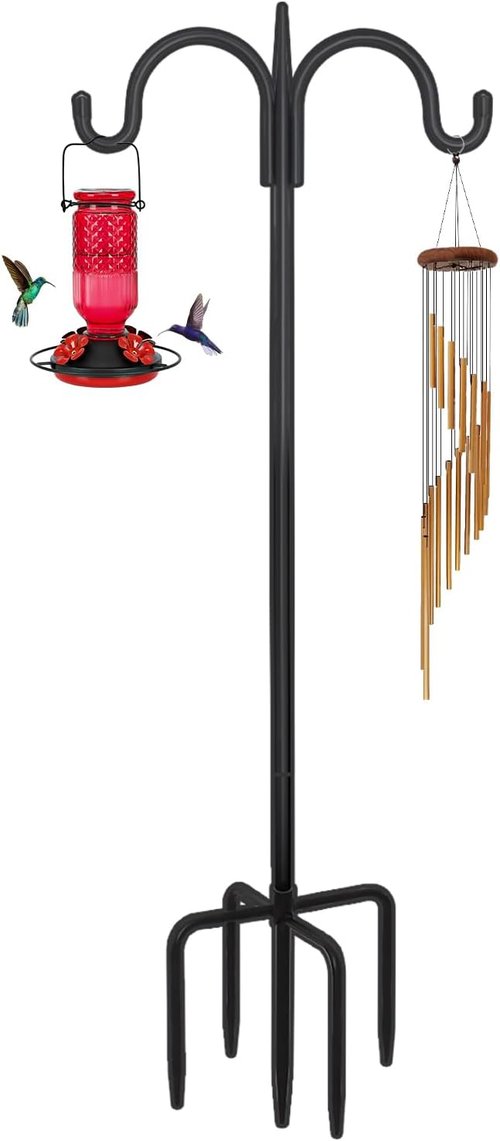 Feed Garden Adjustable Double Shepherds Hook - 76 Inch Heavy Duty Bird Feeder Pole for Hanging Plants & Lanterns