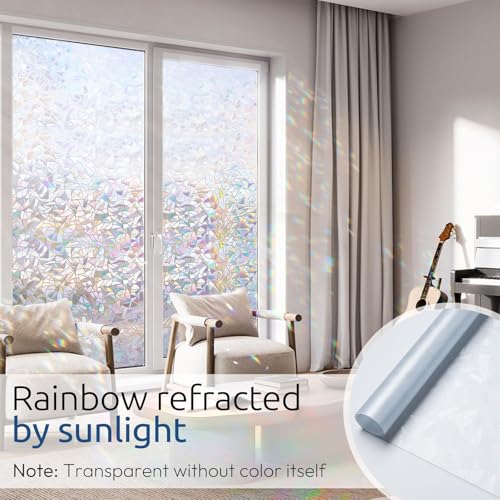 Rabbitgoo Rainbow Window Privacy Film 35.4x157.4 Inches - Clear, Stained Glass Cling with UV Block