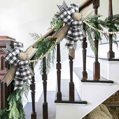 Buffalo Plaid Christmas Wreath Bow for Wreath Farmhouse Rustic Front Door Bow Wreath Decorations