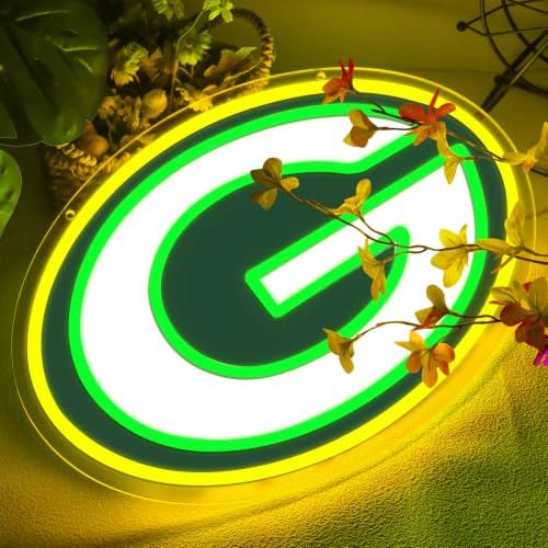 BNBIDEN Green Packers Football Neon Sign for Wall Decor, Sports Bar & Man Cave Lighting