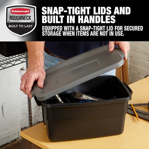 Rubbermaid 3 Gallon Heavy Duty Storage Totes - 6 Pack with Snap Lids & Handles, Stackable Plastic Bins for Home & Garage
