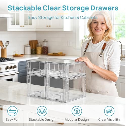 Vtopmart Stackable Storage Drawers Set - 2 Medium + 2 Small Acrylic Kitchen Organizers