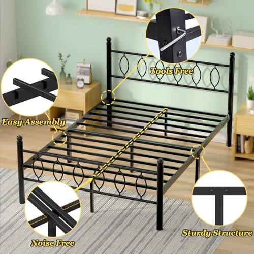 Full Size Metal Platform Bed Frame with Headboard, Under Bed Storage, No Box Spring Needed - Black - Variation of THIS listing