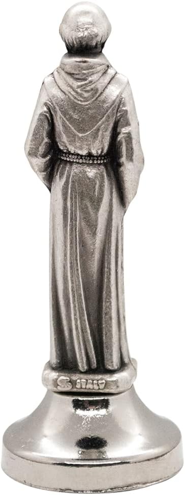 Mini Saint Statue - Classic Christian Figurine of St. Anthony | Silver-Tone Metal | Easy Car Dash Attachment