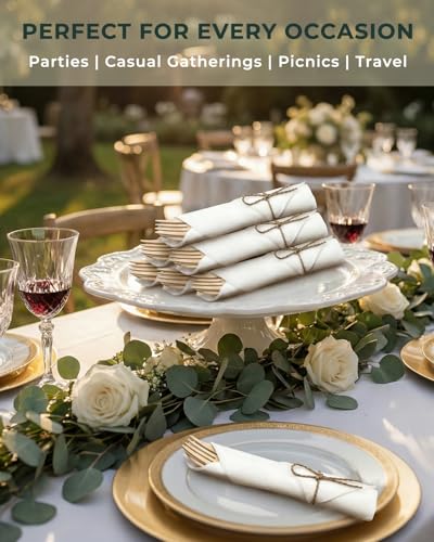 50 Pack Pre-Rolled Bamboo Silverware Set with Napkins - Eco-Friendly Disposable Utensils