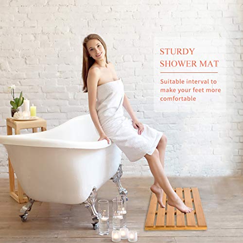 Bath Mat for Luxury Shower - Non-Slip Bamboo Sturdy Water Proof
