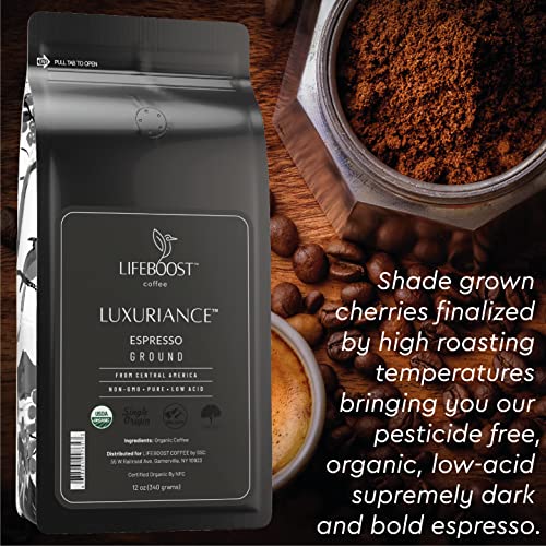 Lifeboost Organic Ground Espresso Coffee - 12oz Pack of 3, Low Acid, Single Origin Nicaragua