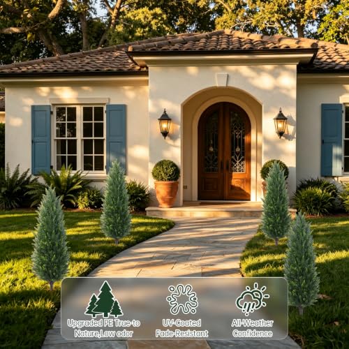 Dark Green 4FT Artificial Cedar Topiary Trees (2 Pack) with Ground Spikes for Garden & Home Decor