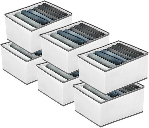 EASEVE Closet Organizer - 6 Pack Foldable Drawer Dividers for Clothes | Stackable Storage Bins for Jeans, Pants, Shirts, Leggings