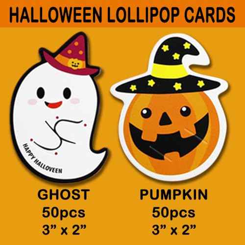 Halloween Lollipop Cards Candy Holder, Sugar-Loaf Candy Gift Package Wrapping, Halloween Party Decorations, Candy Party Favors Greeting Cards for Kids, Trick or Treat Candy Card (100PCS) (Halloween)