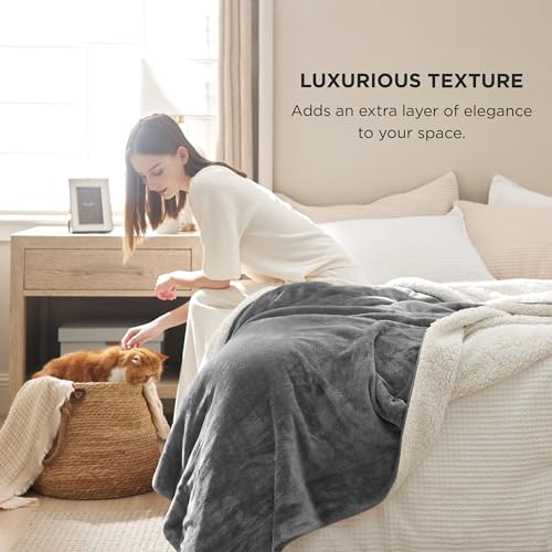 Bedsure Queen Sherpa Fleece Blanket 90x90 Grey Cozy Throw for Winter