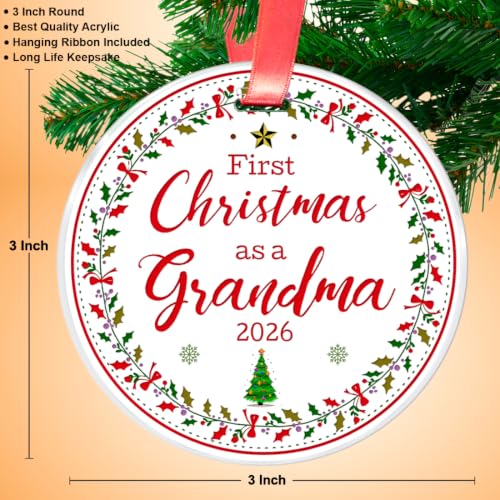 First Christmas as a Grandma Ornament 2026 – New Grandma Christmas Gift by Elegant Chef