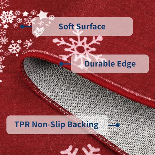 GarveeHome Christmas Snowflake Area Rug 4x6ft Red Washable Non-Slip Winter Decor