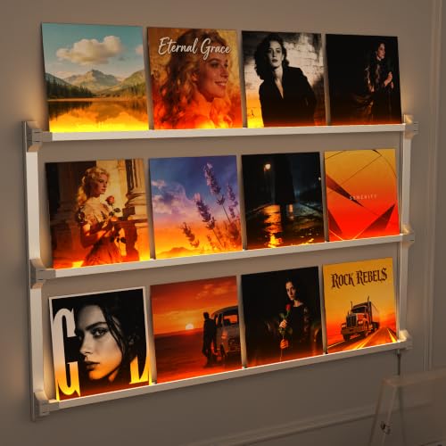 KORRTFID 51-Inch LED Vinyl Record Wall Shelf with Illuminated Floating Design