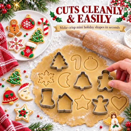KAISHANE Style2 Mini Christmas Cookie Cutters Set - 12 Stainless Steel Shapes