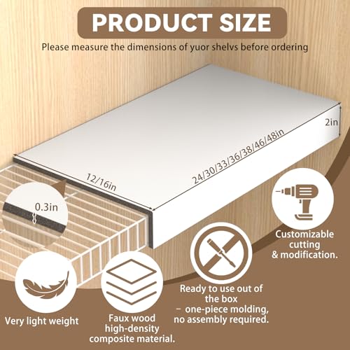 30x12 Inch Wire Shelf Cover for Pantry & Closet - Waterproof PVC Wood-Look, No-Tool Installation, White - 5 Pack