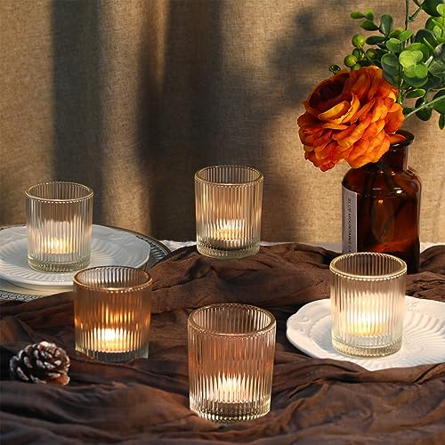 Uniteland 24 Pack Clear Votive Candle Holders with Ribbed Glass for Wedding & Events