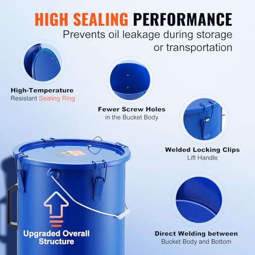 VEVOR Fryer Grease Bucket - 6 Gal Carbon Steel Oil Disposal Caddy