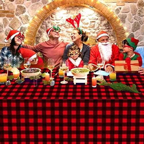 4 Pack Christmas Buffalo Plaid Party Tablecloth Decorations, Disposable Waterproof Red and Black Lumberjack Checkered Plaid Table Cover Backdrop for Christmas Winter Holiday Party Supplies, 54x108Inch