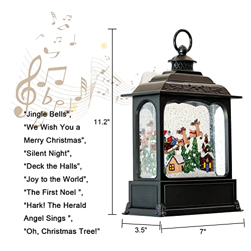 Lasumora Christmas Snow Globe H-santa in a Sleigh Flying Scene with Music & Timer, Glitter Water Lantern, USB/Battery Operated