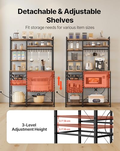 VEVOR Kitchen Bakers Rack with Power Outlets 35.4x15.7x70.9 Inch - Microwave Stand & Storage Organizer
