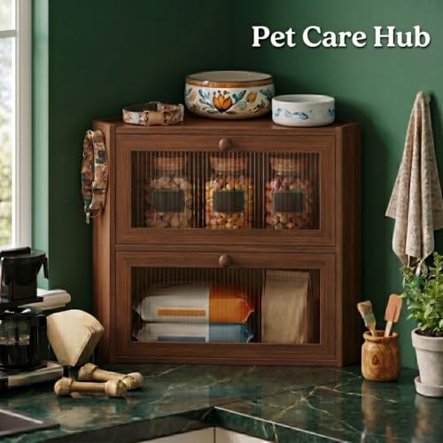 Brown Corner Bamboo Bread Box with 2 Tiers for Kitchen Countertop Storage - Space-Saving Organizer