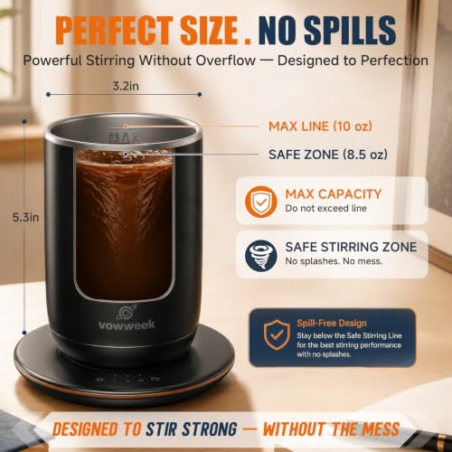 Black Self Stirring Coffee Mug - 10 oz Heated Mug with Magnetic Stirrer (Variation of THIS listing)